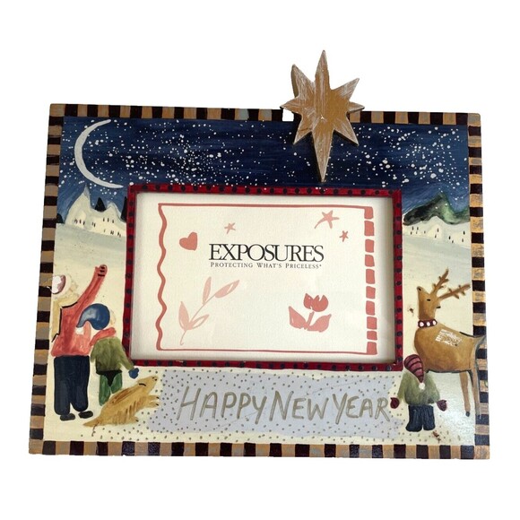 Vintage Exposures Hand Painted HAPPY NEW YEAR Picture Frame North Star UNIQUE - Picture 1 of 12